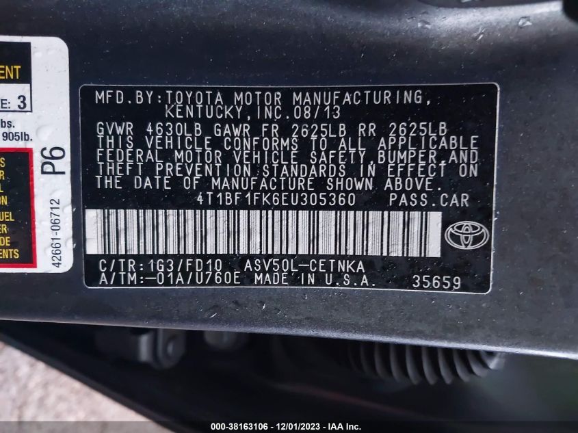 2014 TOYOTA CAMRY LE - 4T1BF1FK6EU305360