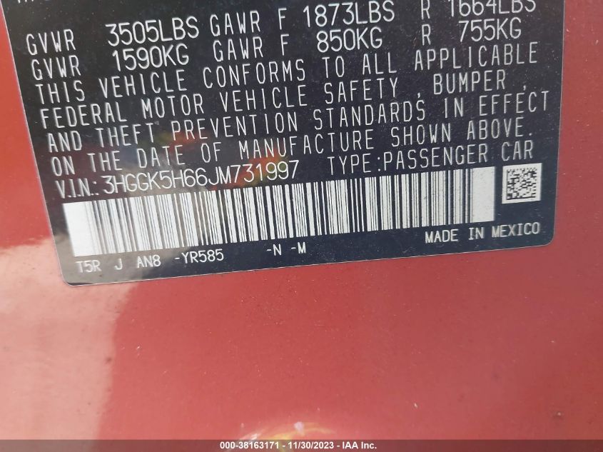 2018 HONDA FIT SPORT - 3HGGK5H66JM731997