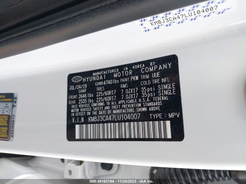 2020 HYUNDAI TUCSON VALUE - KM8J3CA47LU104007