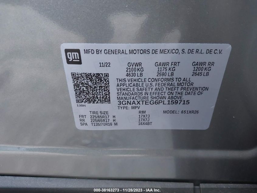 2023 CHEVROLET EQUINOX LT - 3GNAXTEG6PL159715