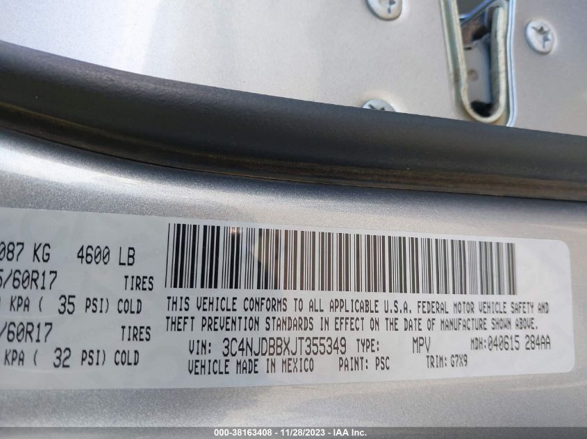 VIN 3C4NJDBBXJT355349 2018 JEEP COMPASS LATITUDE