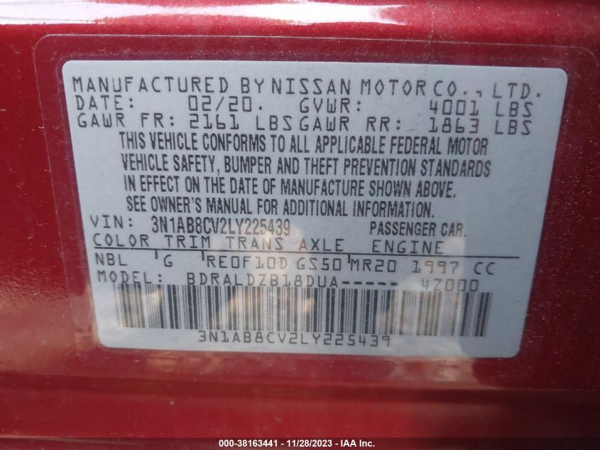 2020 NISSAN SENTRA SV - 3N1AB8CV2LY225439