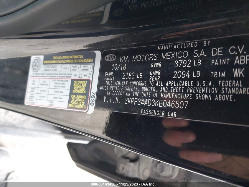 VIN 3KPF34AD3KE046507 2019 KIA FORTE GT LINE/S