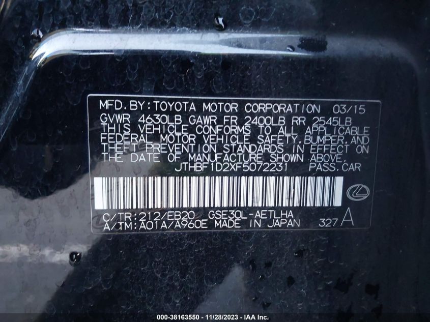 2015 LEXUS IS 250 - JTHBF1D2XF5072231