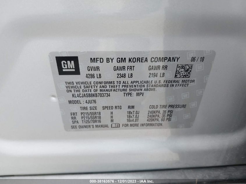 2019 BUICK ENCORE FWD PREFERRED - KL4CJASB8KB703734