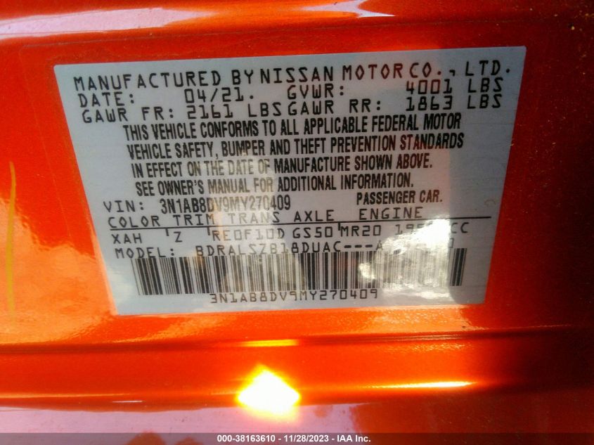 VIN 3N1AB8DV9MY270409 2021 NISSAN SENTRA SR
