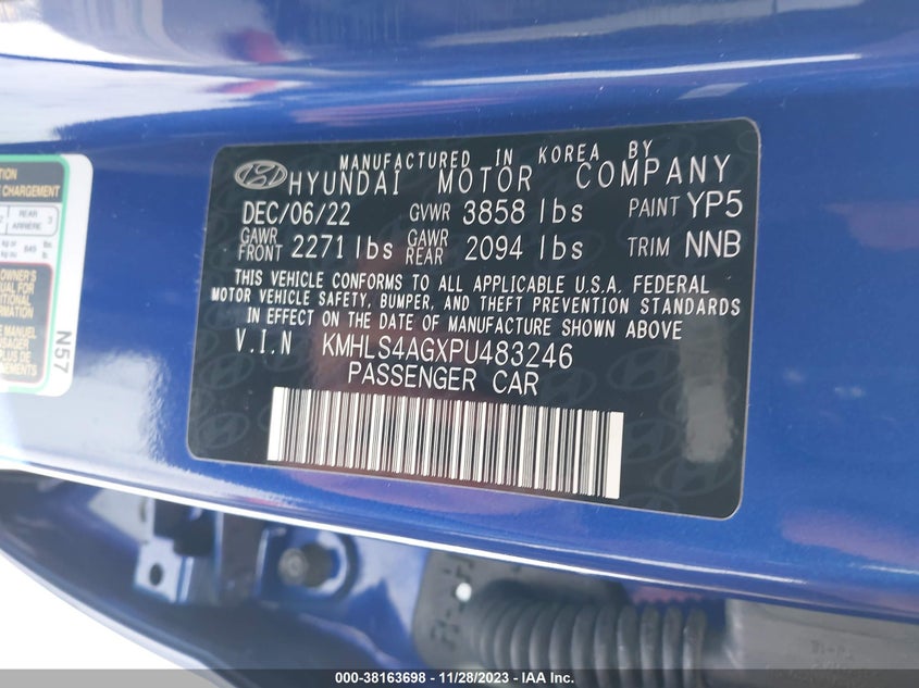 VIN KMHLS4AGXPU483246 2023 HYUNDAI ELANTRA SEL