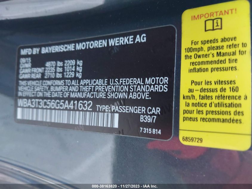 2016 BMW 435I WBA3T3C56G5A41632