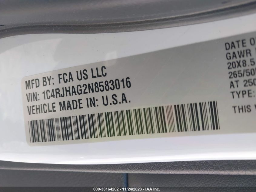 2022 JEEP GRAND CHEROKEE ALTITUDE - 1C4RJHAG2N8583016