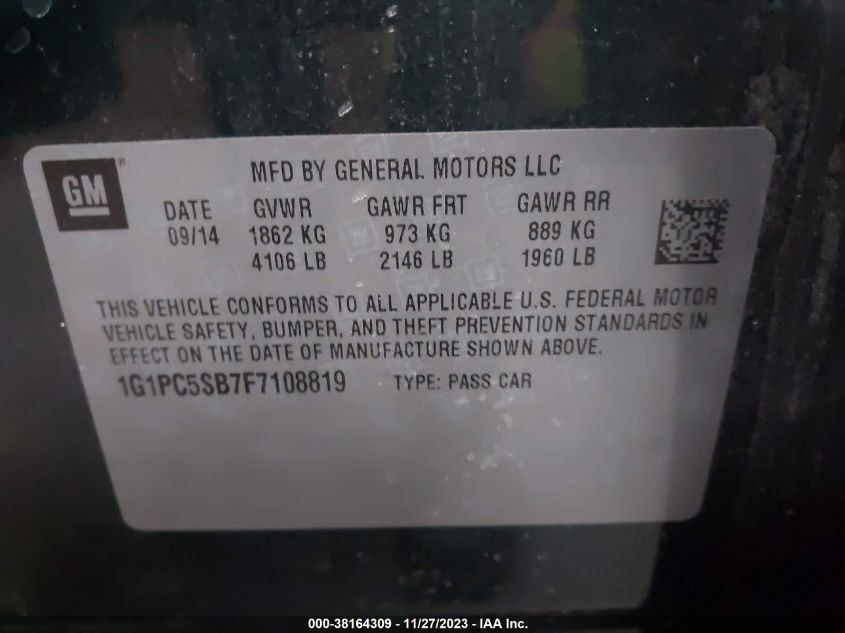 2015 CHEVROLET CRUZE 1LT AUTO - 1G1PC5SB7F7108819