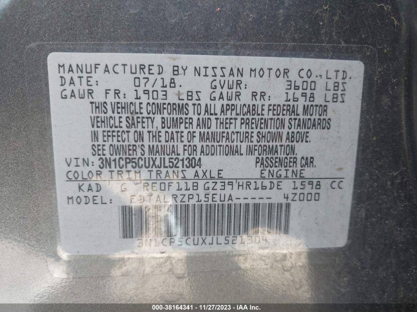 2018 NISSAN KICKS S/SR/SV - 3N1CP5CUXJL521304