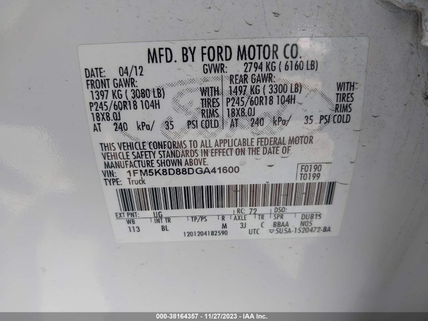 2013 FORD EXPLORER XLT - 1FM5K8D88DGA41600