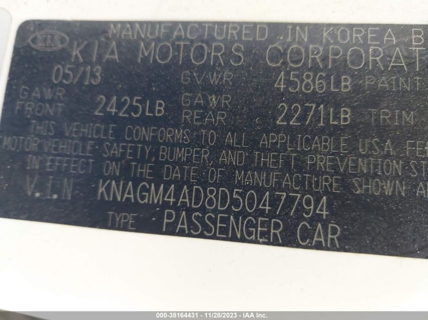 2013 KIA OPTIMA HYBRID LX - KNAGM4AD8D5047794