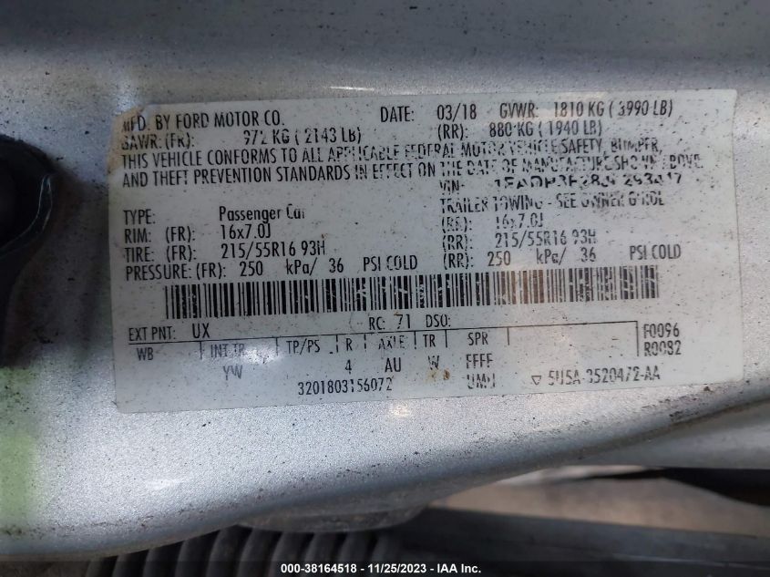 2018 FORD FOCUS SE - 1FADP3F28JL293417