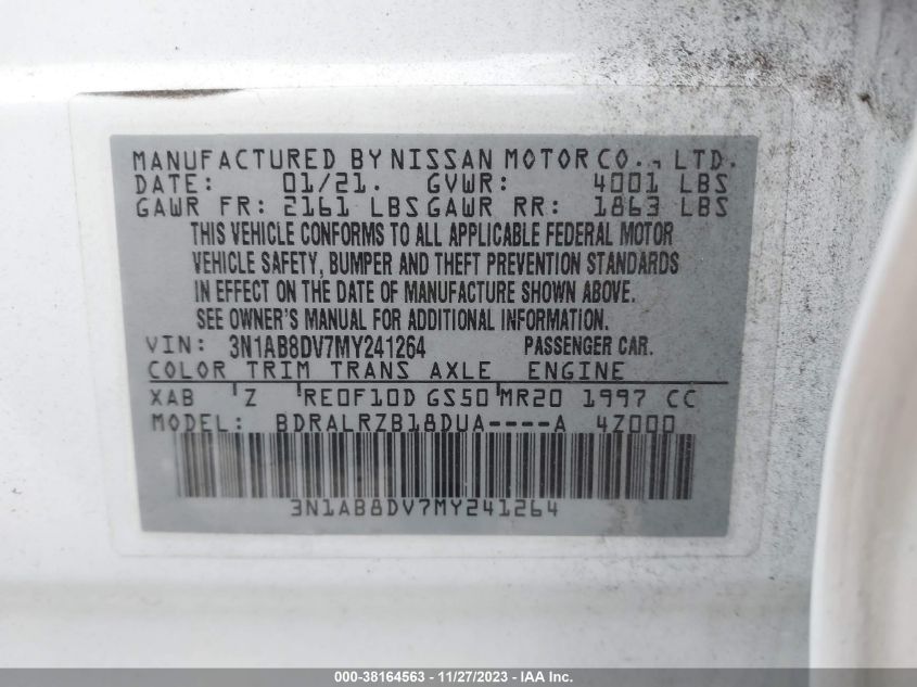 2021 NISSAN SENTRA SR - 3N1AB8DV7MY241264