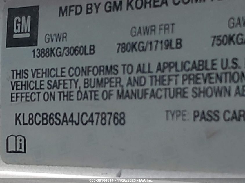 2018 CHEVROLET SPARK LS - KL8CB6SA4JC478768