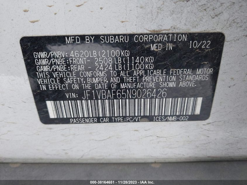 2022 SUBARU WRX PREMIUM - JF1VBAF65N9026426