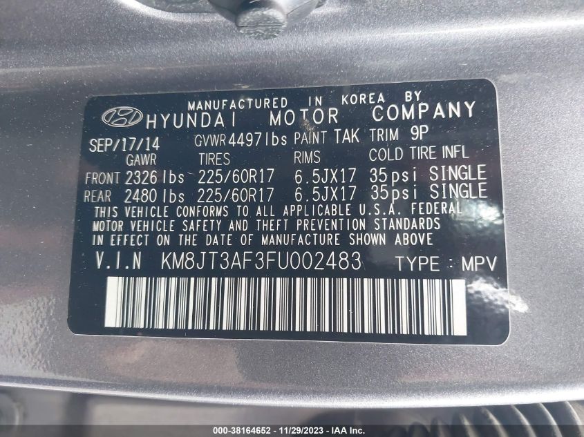 2015 HYUNDAI TUCSON GLS - KM8JT3AF3FU002483