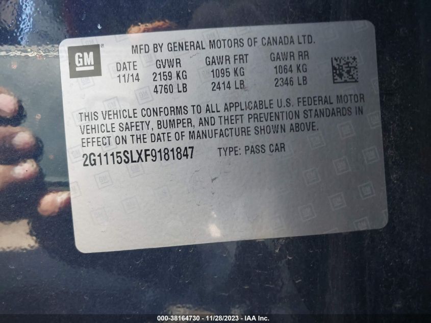 2015 CHEVROLET IMPALA 1FL - 2G11X5SLXF6181847