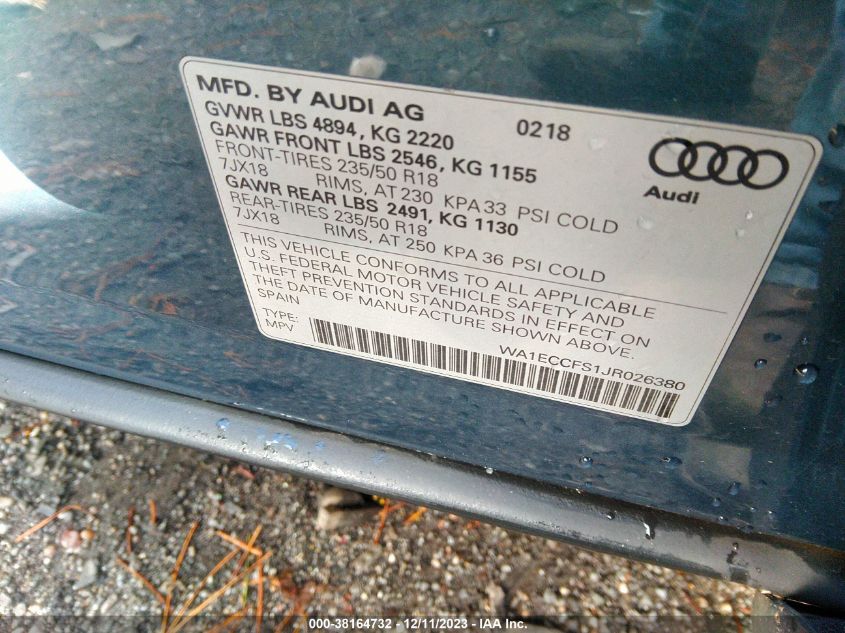 2018 AUDI Q3 PREMIUM - WA1ECCFS1JR026380