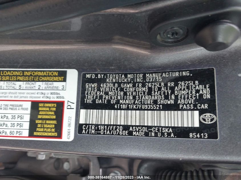 2015 TOYOTA CAMRY LE/XLE/SE/XSE - 4T1BF1FK7FU935521