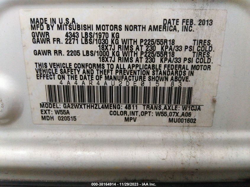2013 MITSUBISHI OUTLANDER SPORT SE - 4A4AR4AU2DE015183