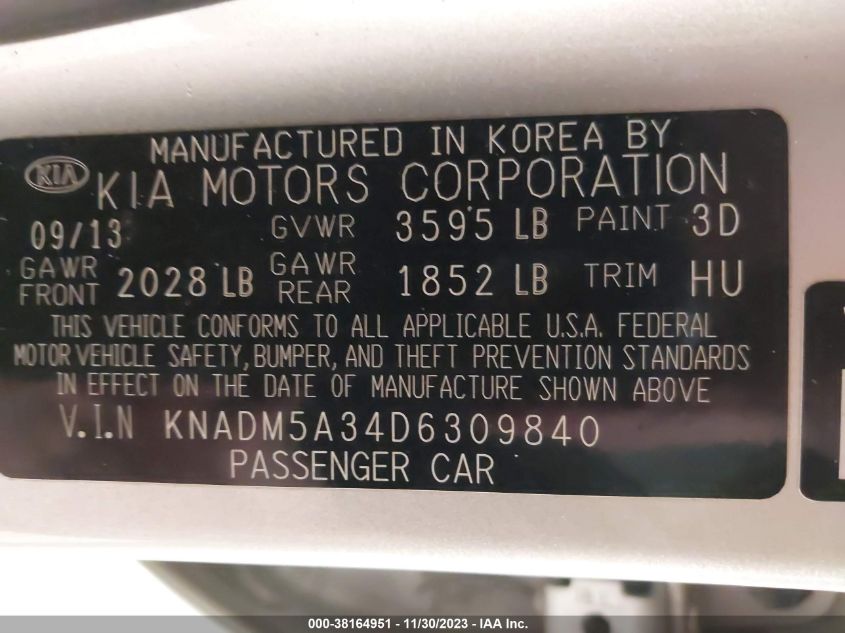 2013 KIA RIO LX - KNADM5A34D6309840