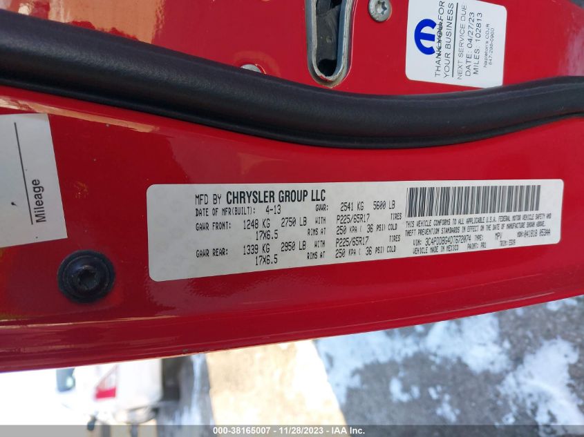 2013 DODGE JOURNEY SXT - 3C4PDDBG4DT672074