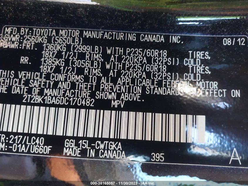2013 LEXUS RX 350 - 2T2BK1BA6DC170482