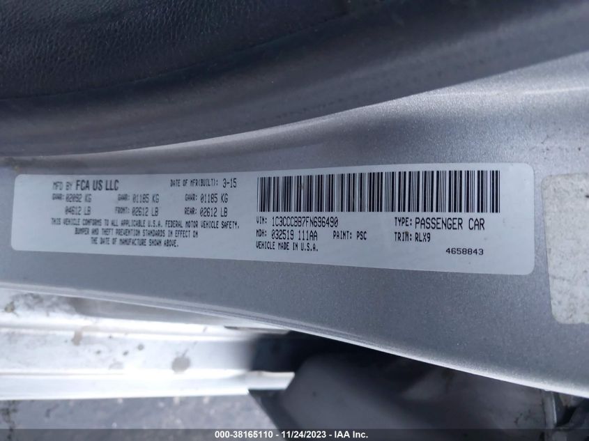 2015 CHRYSLER 200 S - 1C3CCCBB7FN696490