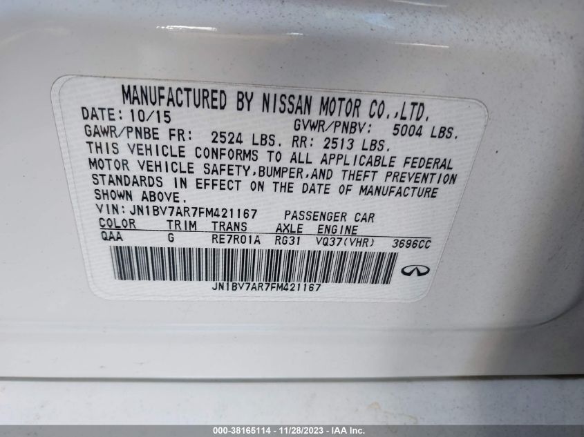 2015 INFINITI Q50 PREMIUM/SPORT - JN1BV7AR7FM421167