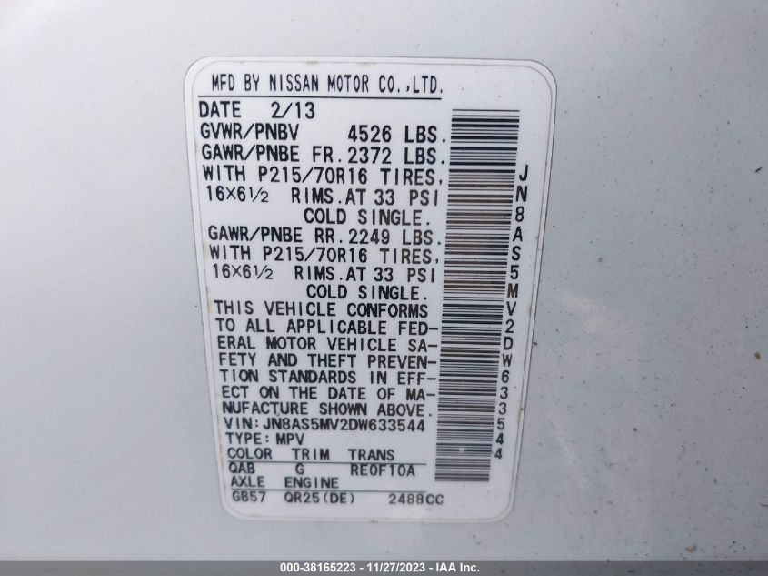 2013 NISSAN ROGUE S - JN8AS5MV2DW633544