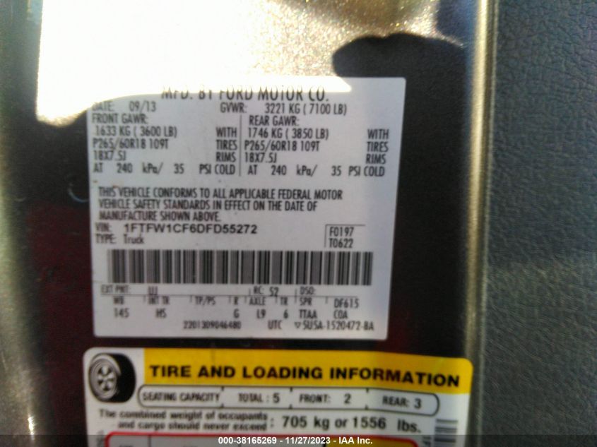 2013 FORD F-150 LARIAT - 1FTFW1CF6DFD55272