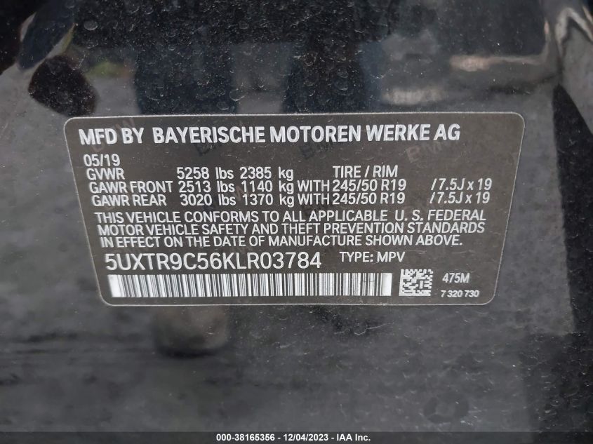 5UXTR9C56KLR03784 2019 BMW X3, photo no. 9