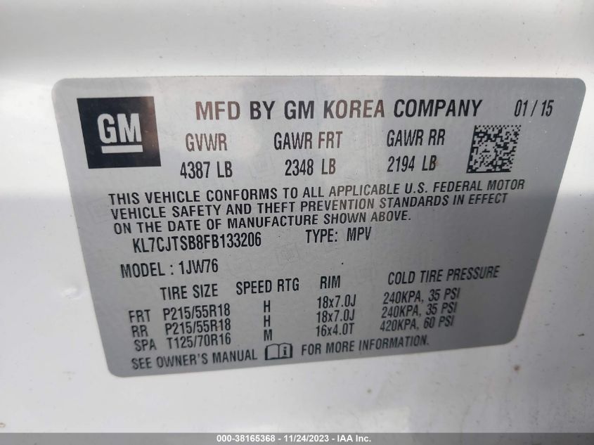 2015 CHEVROLET TRAX LTZ - KL7CJTSB8FB133206