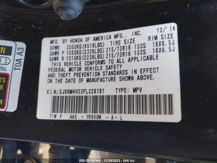 2015 HONDA CR-V LX - 5J6RM4H33FL026191
