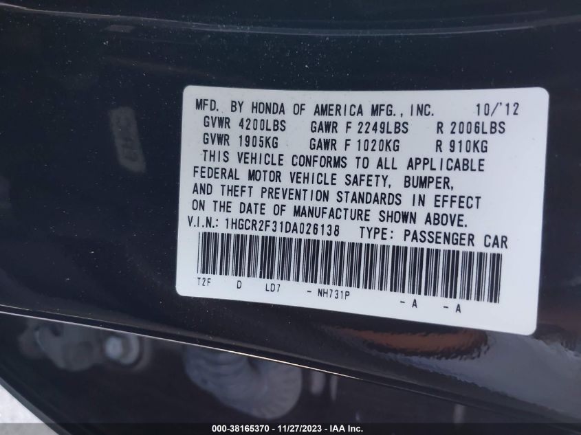 2013 HONDA ACCORD LX - 1HGCR2F31DA026138