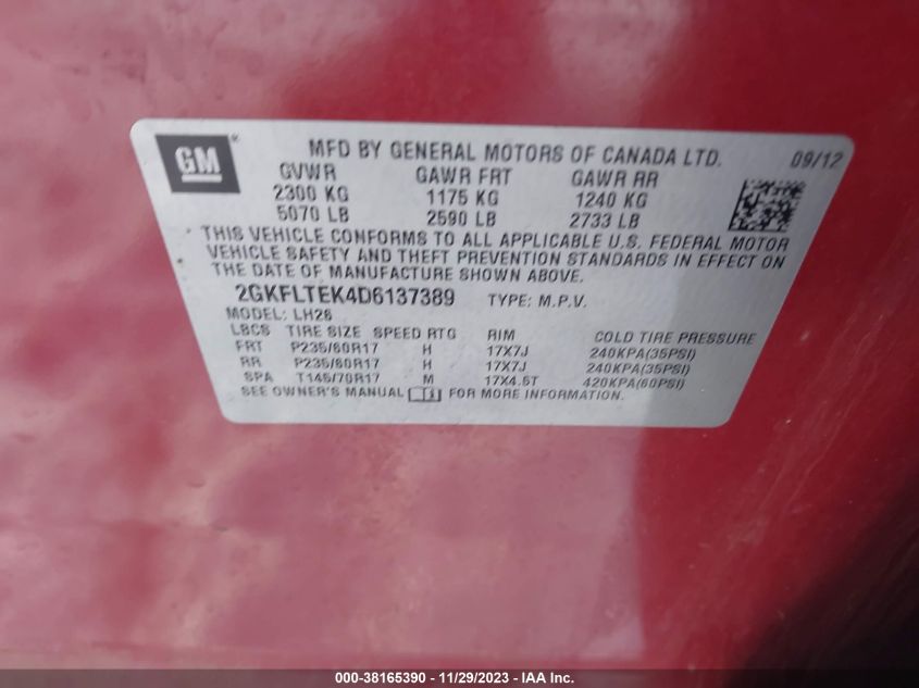 2013 GMC TERRAIN SLE - 2GKFLTEK4D6137389