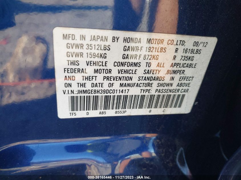 2013 HONDA FIT - JHMGE8H39DC011417