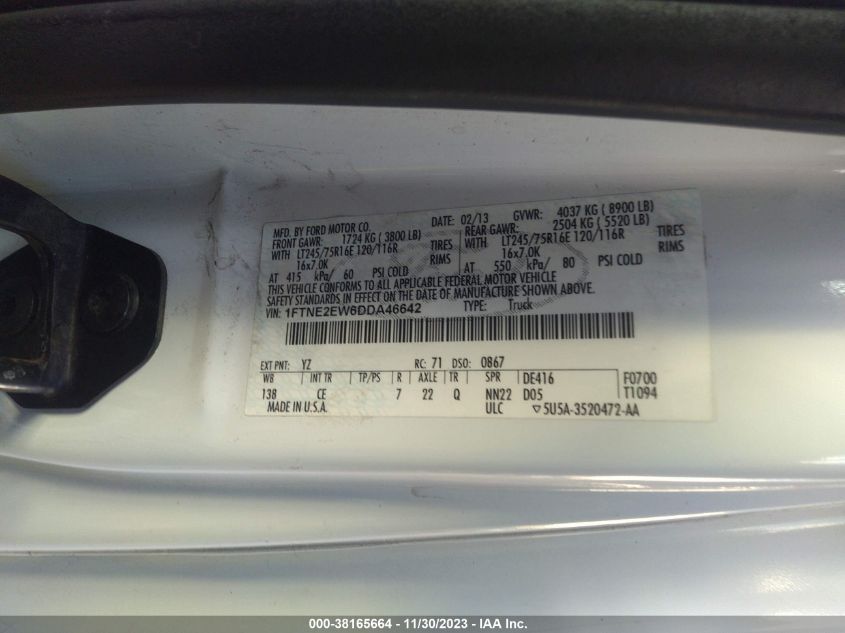 2013 FORD E-250 COMMERCIAL 1FTNE2EW6DDA46642
