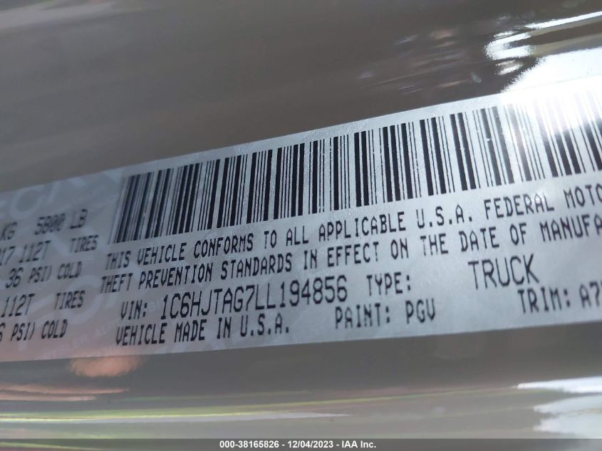 2020 JEEP GLADIATOR SPORT S - 1C6HJTAG7LL194856