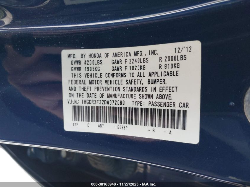 2013 HONDA ACCORD LX - 1HGCR2F32DA072089