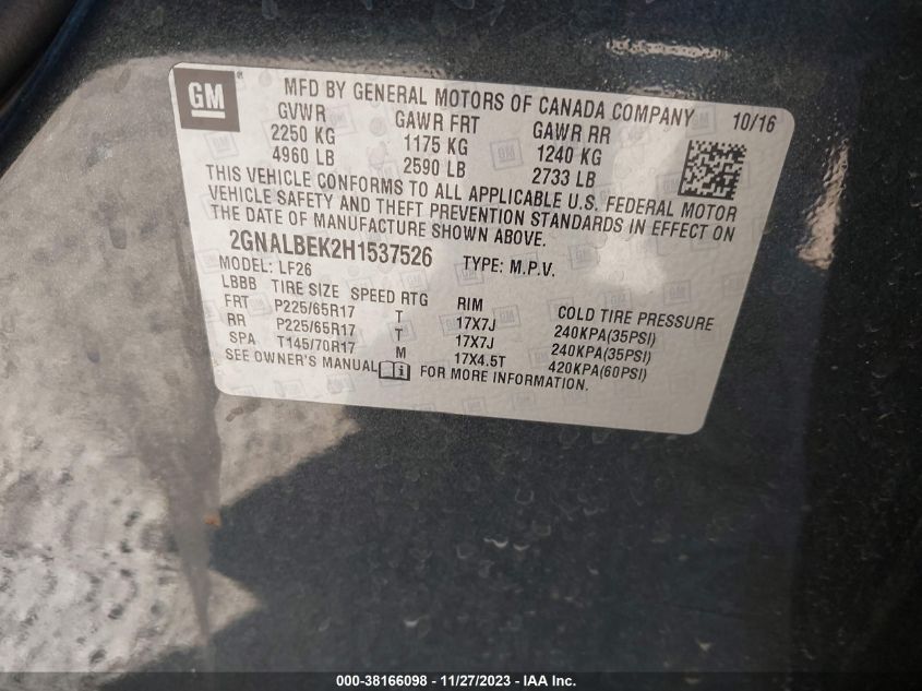 2017 CHEVROLET EQUINOX LS - 2GNALBEK2H1537526