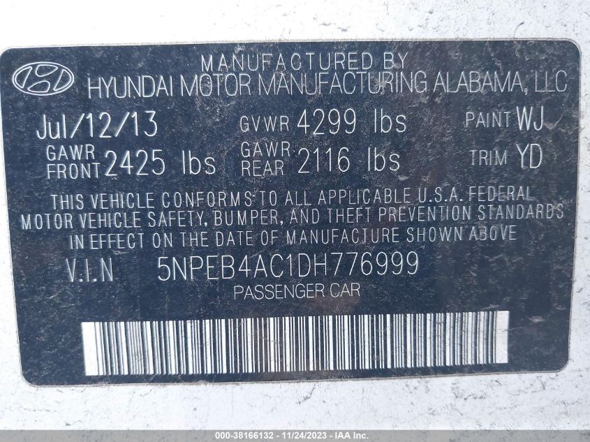 2013 HYUNDAI SONATA GLS - 5NPEB4AC1DH776999