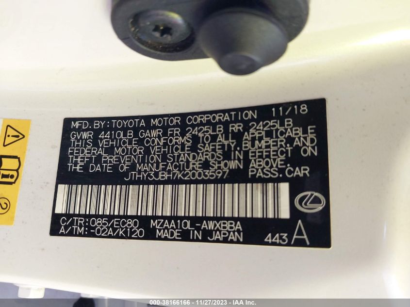 2019 LEXUS UX 200 - JTHY3JBH7K2003597