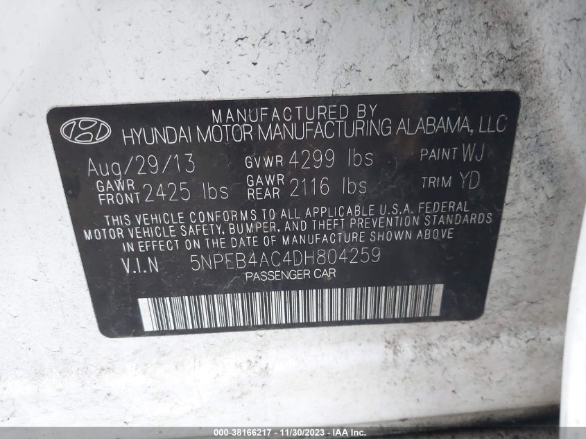 2013 HYUNDAI SONATA GLS - 5NPEB4AC4DH804259