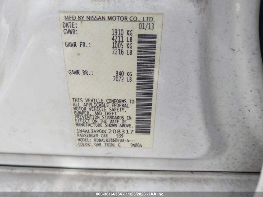 2013 NISSAN ALTIMA 2.5/S/SV/SL - 1N4AL3AP0DC208317