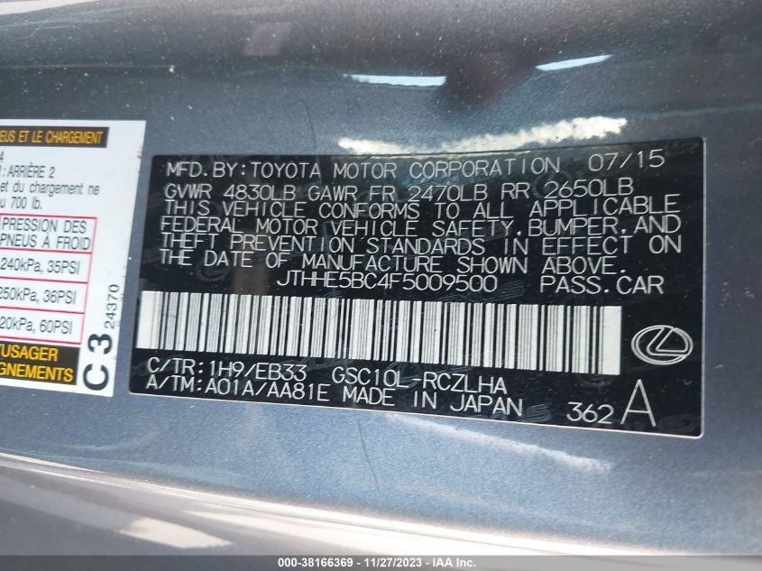 2015 LEXUS RC 350 - JTHHE5BC4F5009500