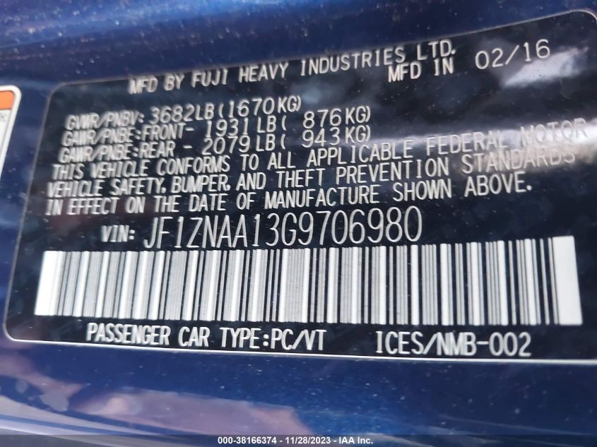 2016 TOYOTA SCION FR-S JF1ZNAA13G9706980