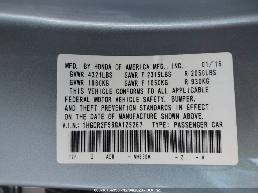 2016 HONDA ACCORD SPORT - 1HGCR2F56GA125267